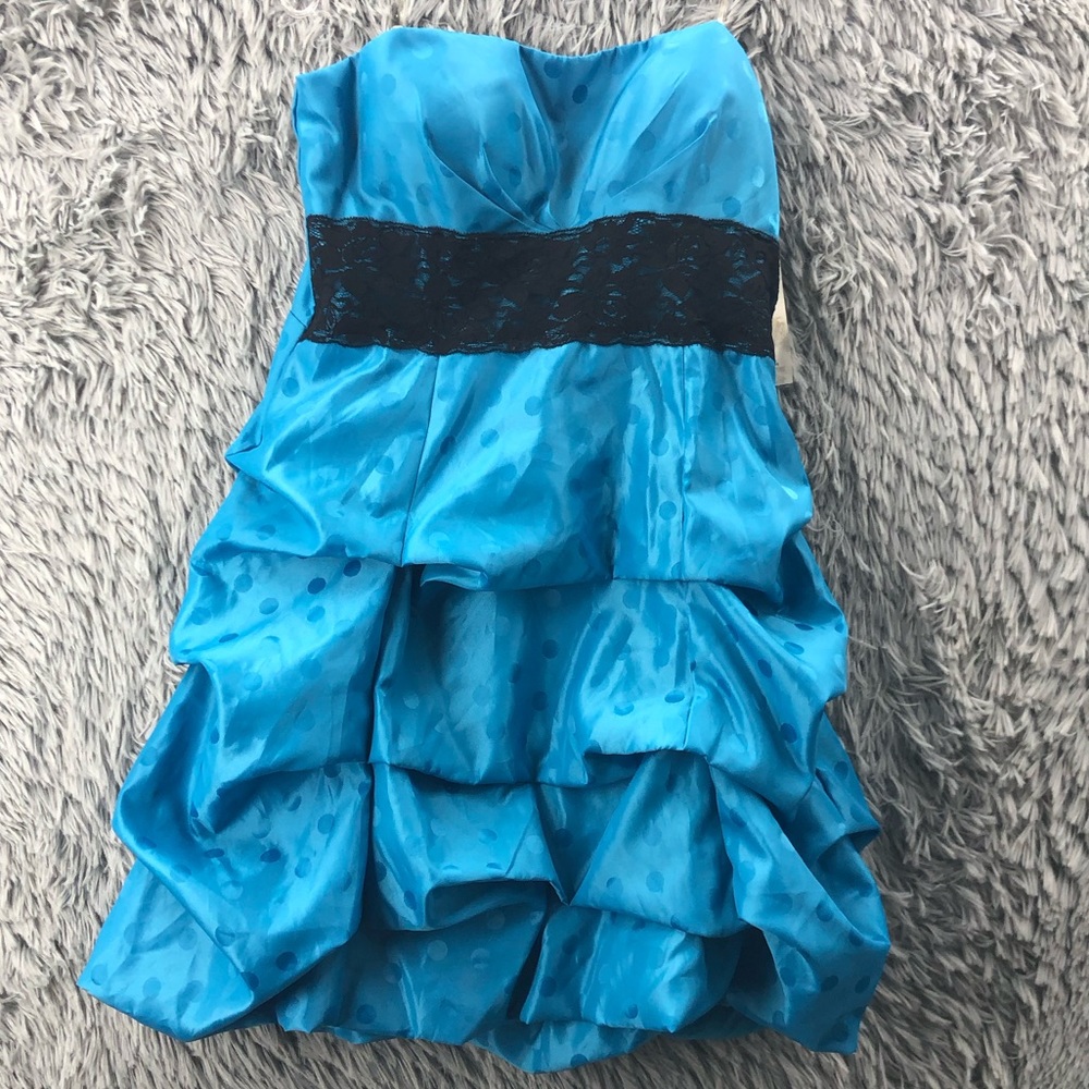Jump Girl Dress Womens Size 6 Blue Black Lace Detail Layered Prom Dress NWT